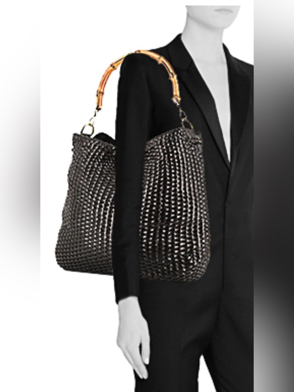 Large Gucci Bamboo Woven Leather Shoulder Bag
